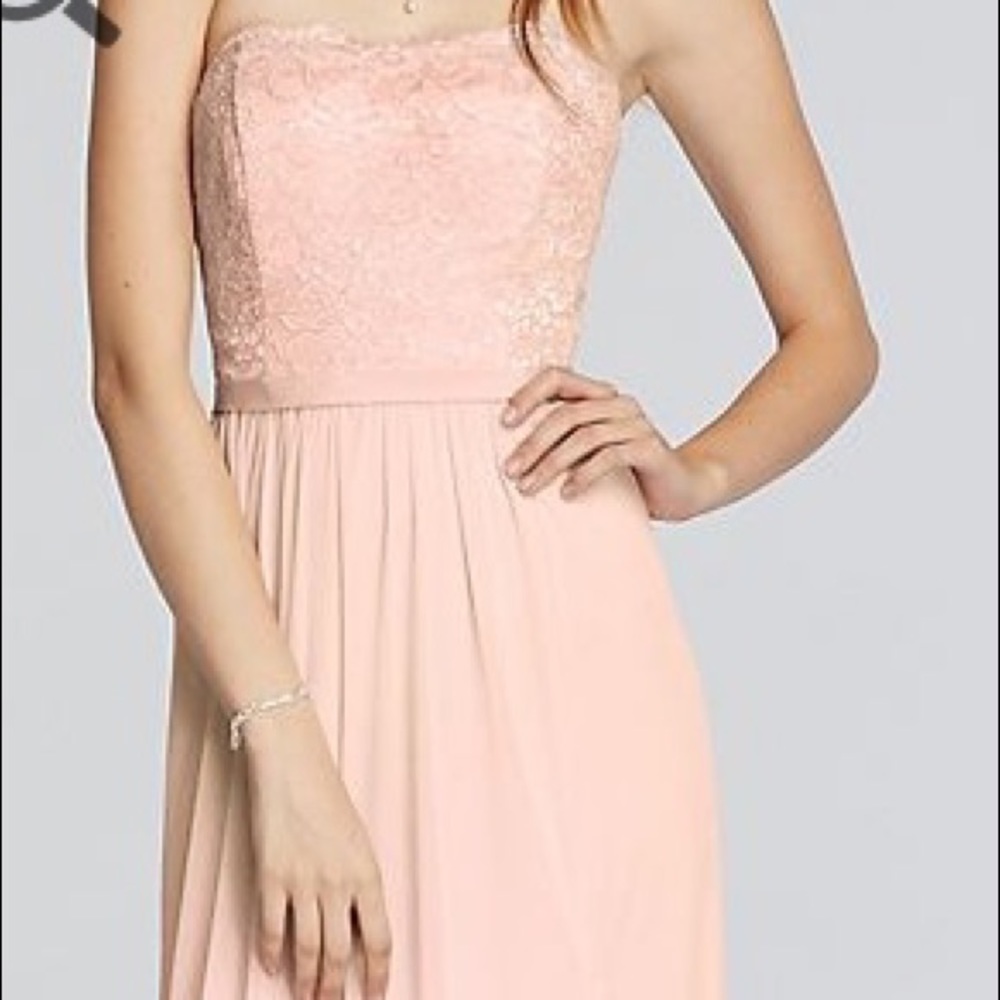 Lace and Mesh Long Strapless Dress